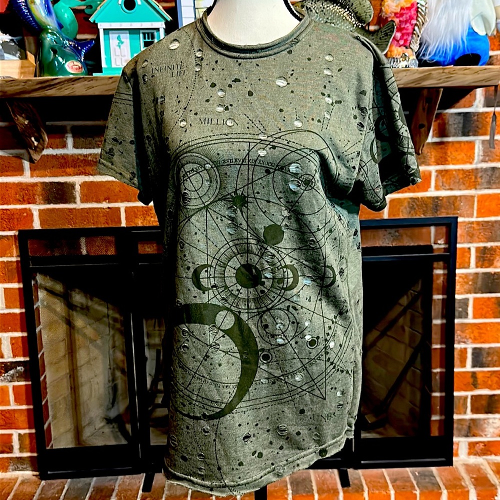 MKS original design Unique distressed universe short sleeve